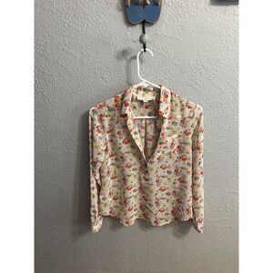 Ann Taylor Loft Top Womens Size XXSP  Tan Floral Chiffon Blouse